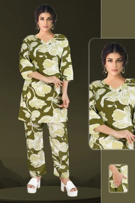 Olive Green Floral Printed Co-ord Set - XXL