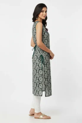 Printed Cotton Kurti Grey & White Ethnic Wear-3