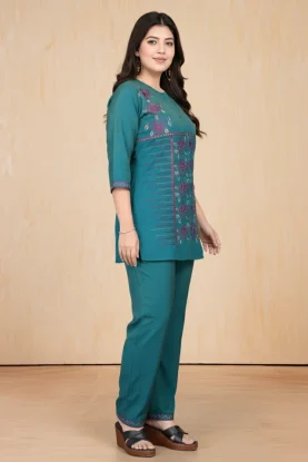 Jungle Green Embroidered Tunic and Pant Set | Stylish Ethnic Wear